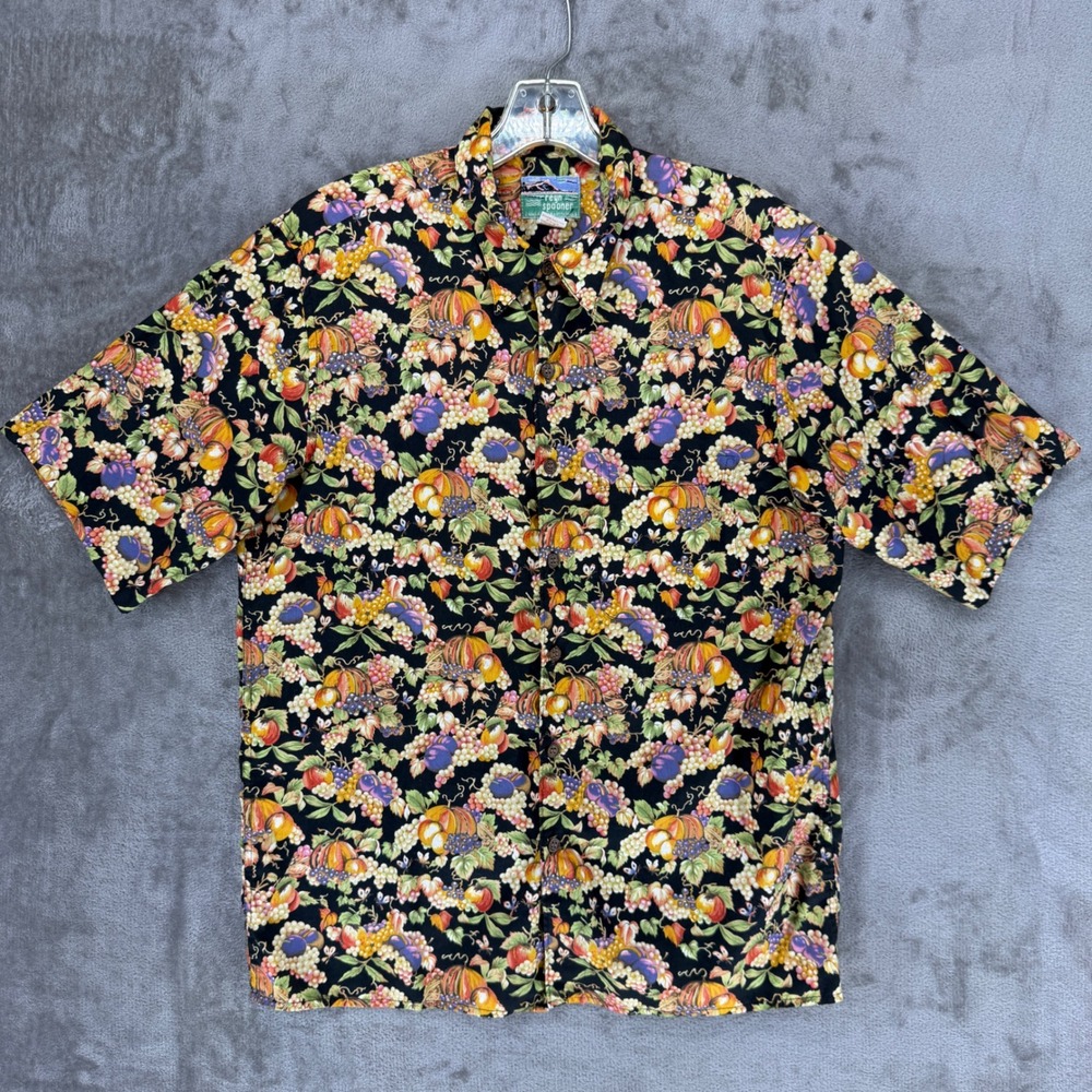 Reyn Spooner Mens Egyptian Cotton Harvest Pumpkin Hawaiian Shirt Black Medium
